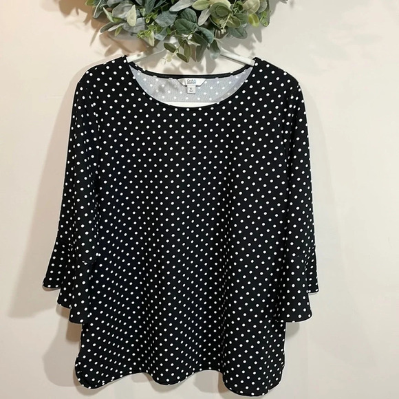 Croft & Barrow Black with White Polka Dot 3/4 Sleeve Top XL - Picture 1 of 14